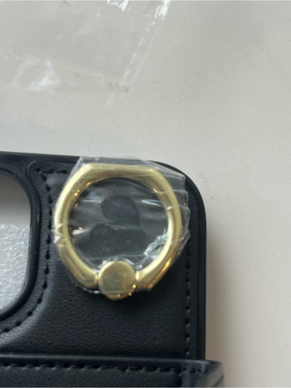 Black Phone Wallet Case with Gold Hardware and Ring Holder